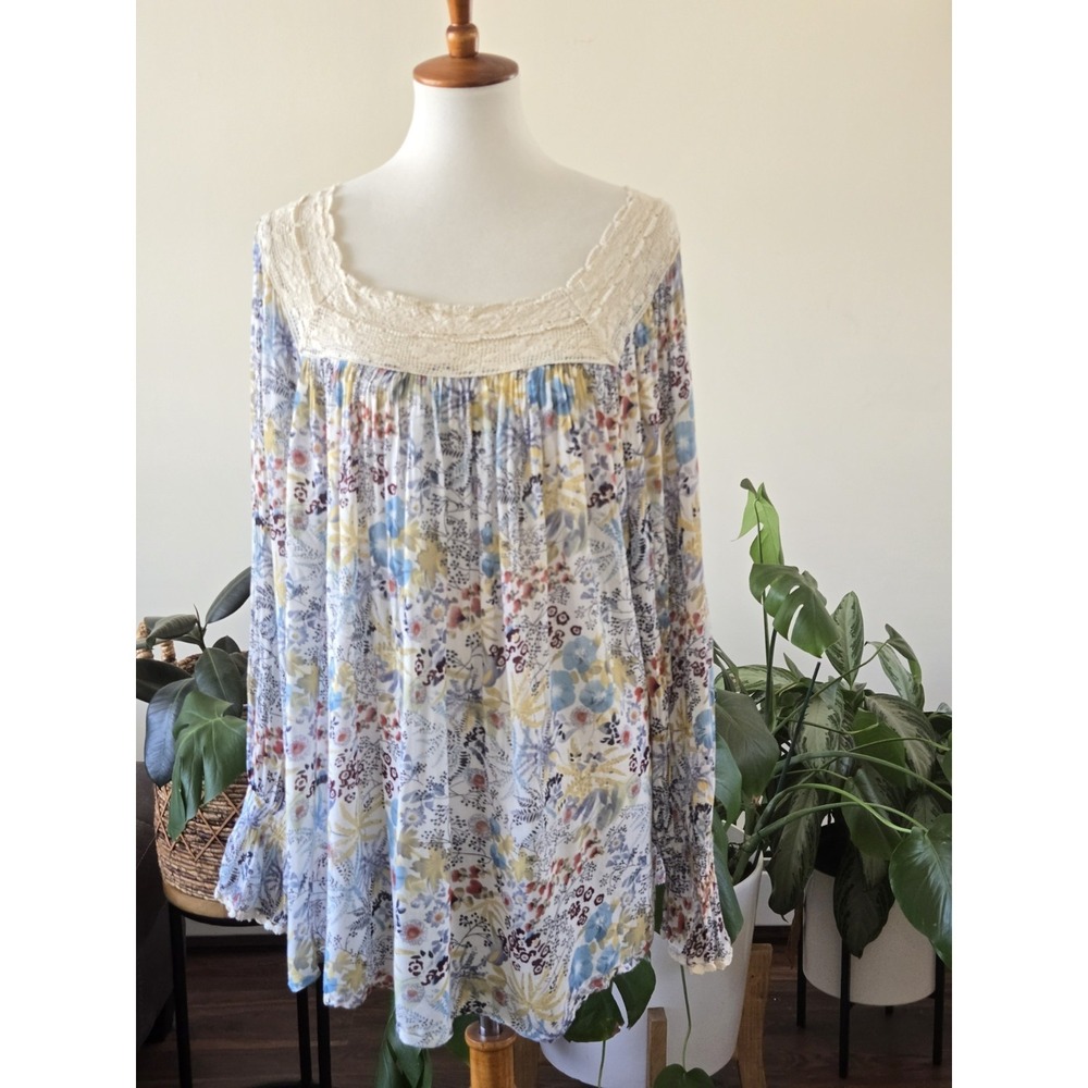 Sundance Peasant Blouse Floral Top Long Sleeve  Cottage Boho Lace Womens Size XL